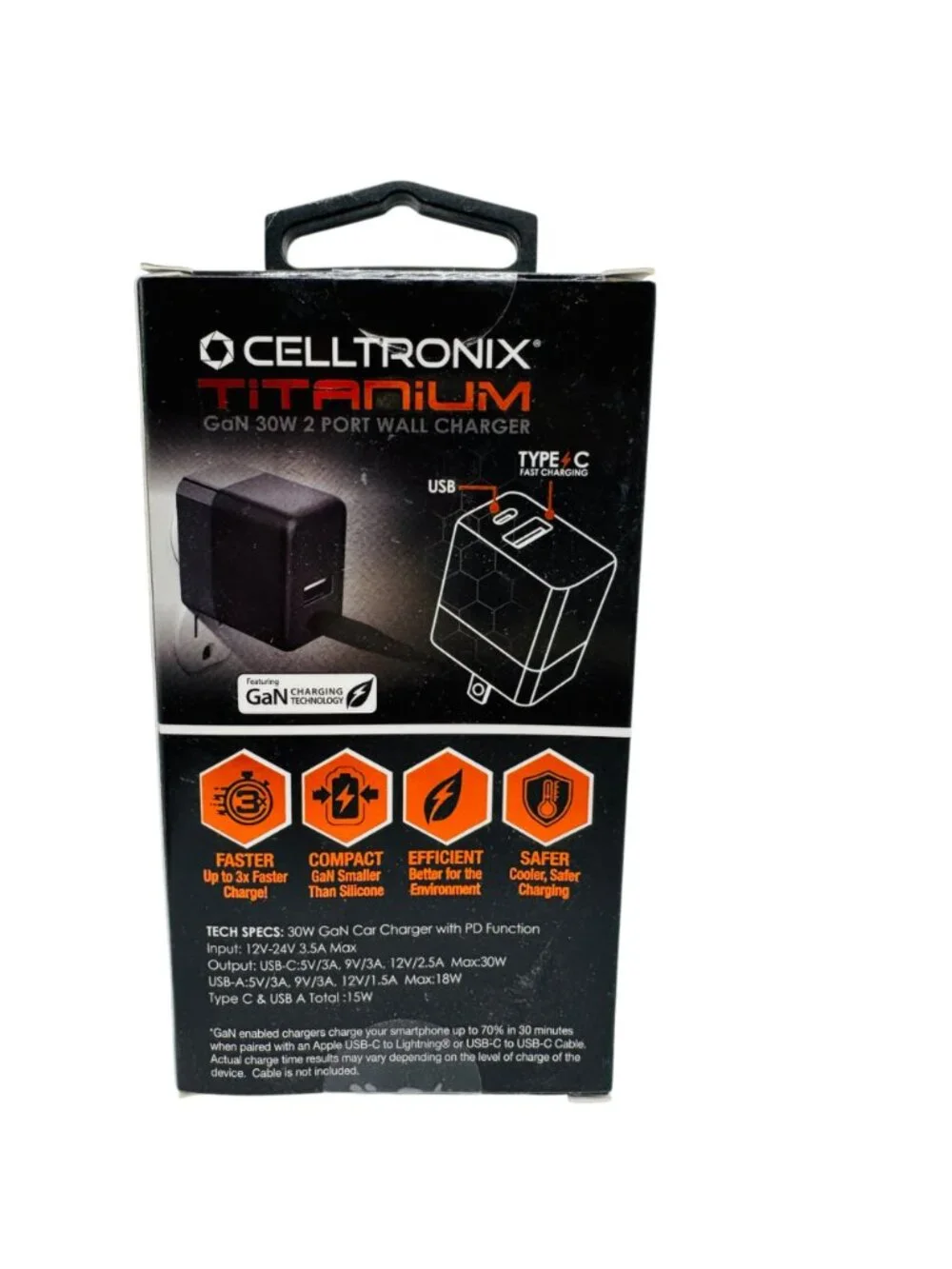 Celltronix Titanium 30W GaN Dual Port USB C Fast Charge Wall Charger Boxed